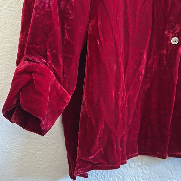 Ann Taylor holiday silk blend crushed velvet long sleeve button down tunic top - Picture 3 of 8